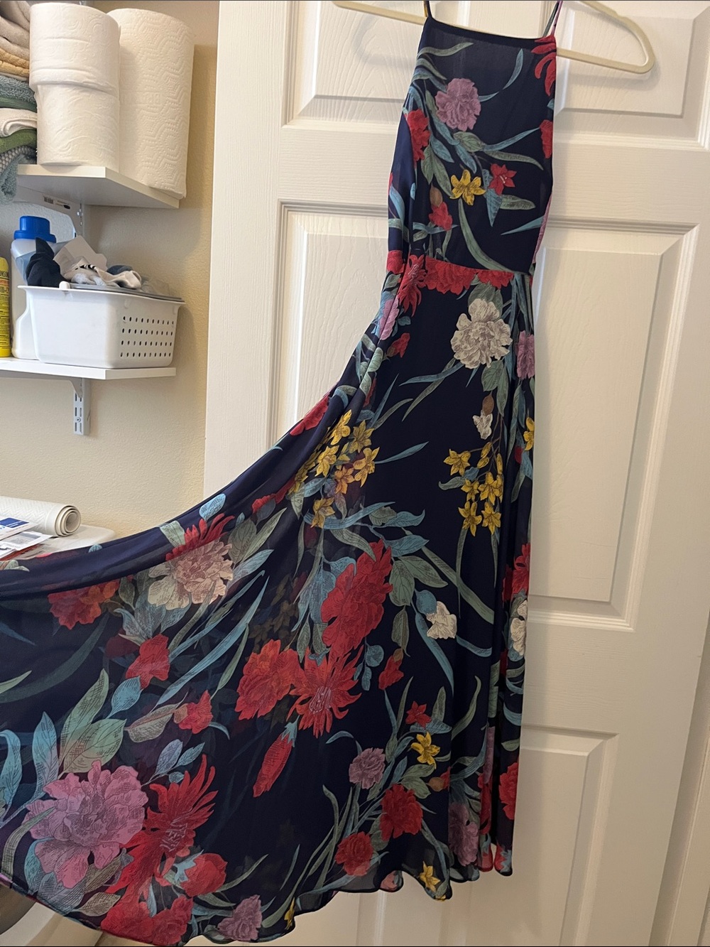 Navy Floral Maxi Dress with Spaghetti Straps